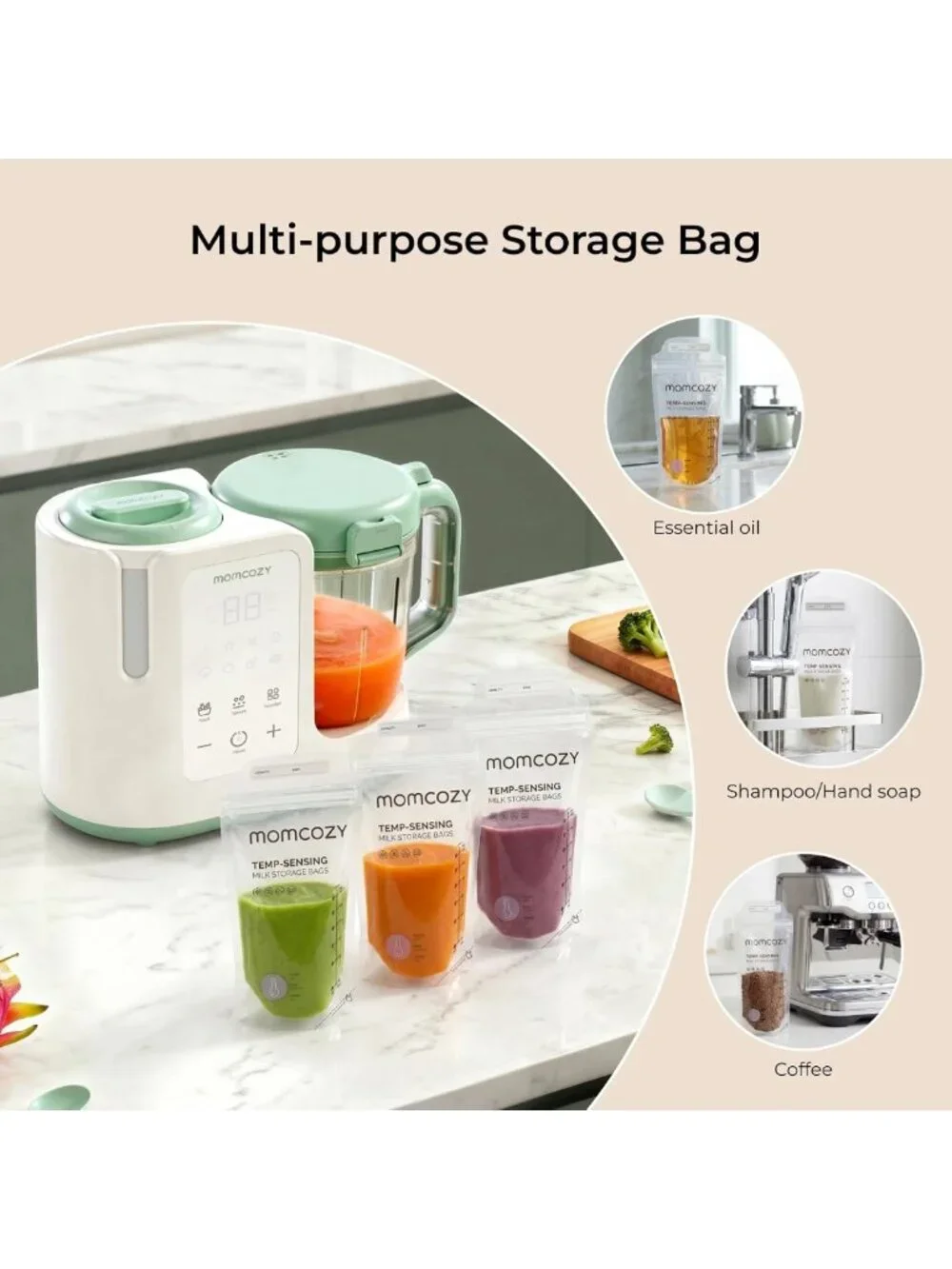 Breastmilk Storage Bags - Temp-Sensing, No-Leak, 6oz Self-Standing Pouches